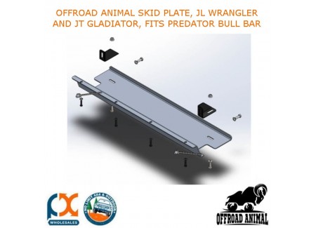 Offroad Animal Skid Plate, Jl Wrangler And Jt Gladiator, Fits Predator Bull Bar